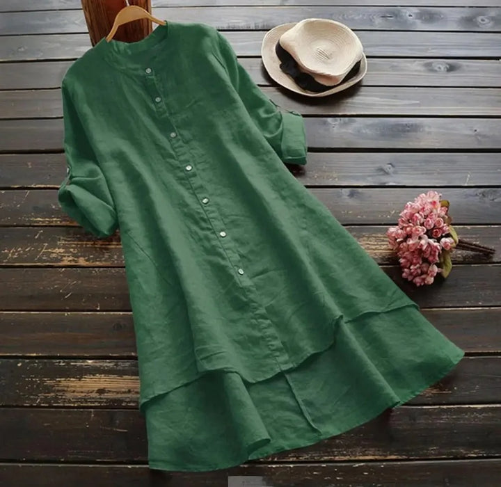 Sophia | Linen Shirt Dress Button-Down Layered Hem