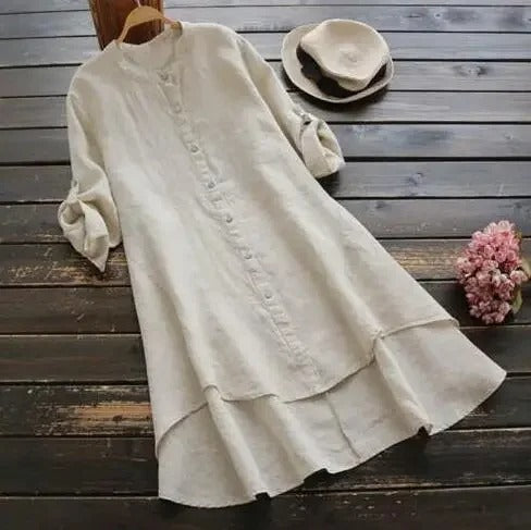 Sophia | Linen Shirt Dress Button-Down Layered Hem