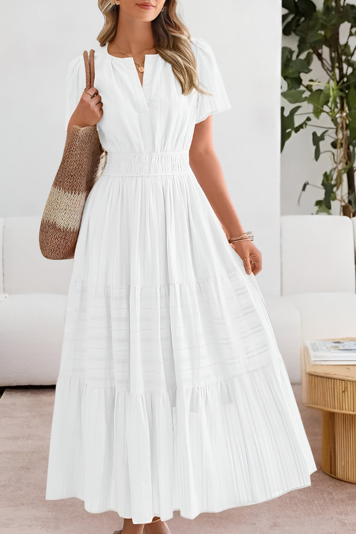 Eleanor | Women's Boho Short Sleeve Smocked Midi Dress