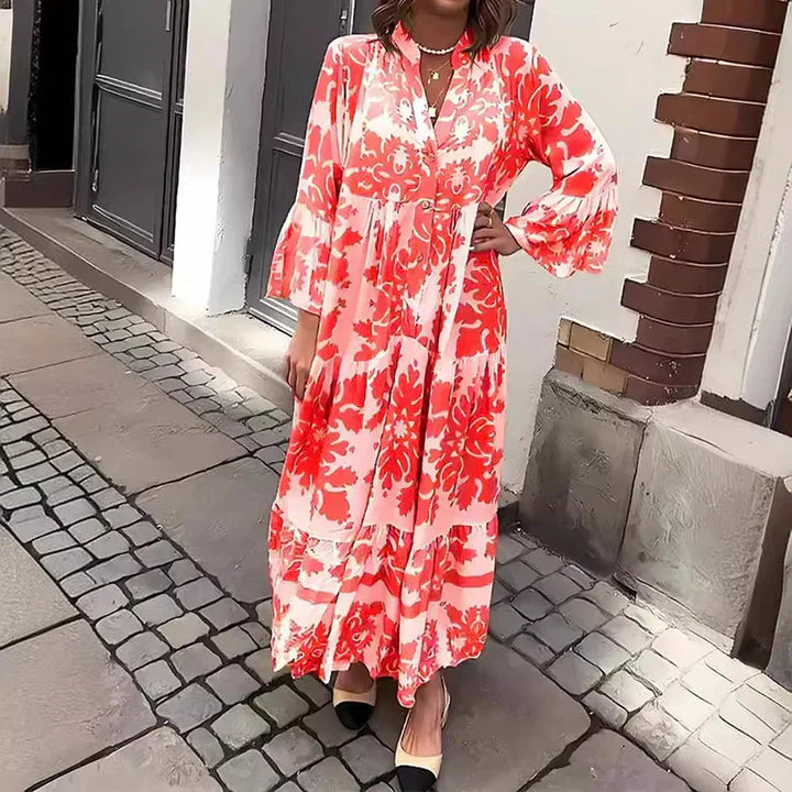 Kate | Women's Boho Printed Long Sleeve Midi Dress