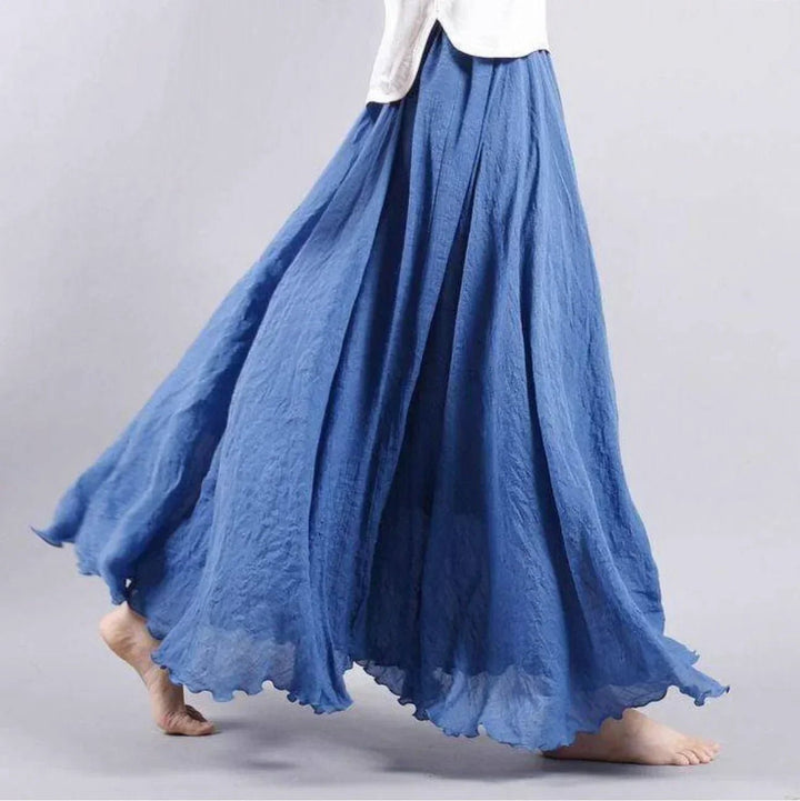 Boho Maxi Skirt High Waist Cotton Flowing A-Line - Blue