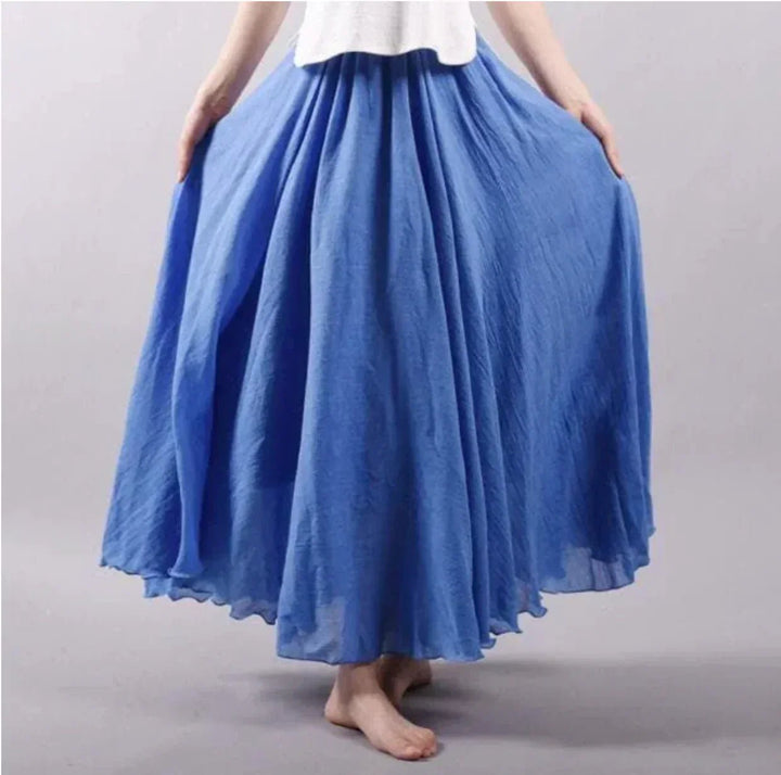 Boho Maxi Skirt High Waist Cotton Flowing A-Line