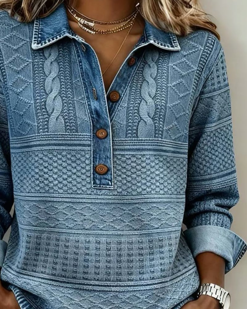 Cable Knit Sweater Half Button Collared Pullover