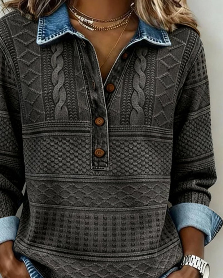 Cable Knit Sweater Half Button Collared Pullover