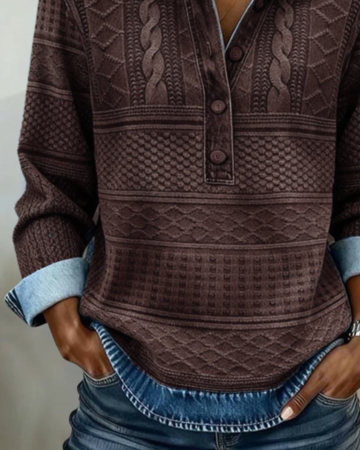 Cable Knit Sweater Half Button Collared Pullover