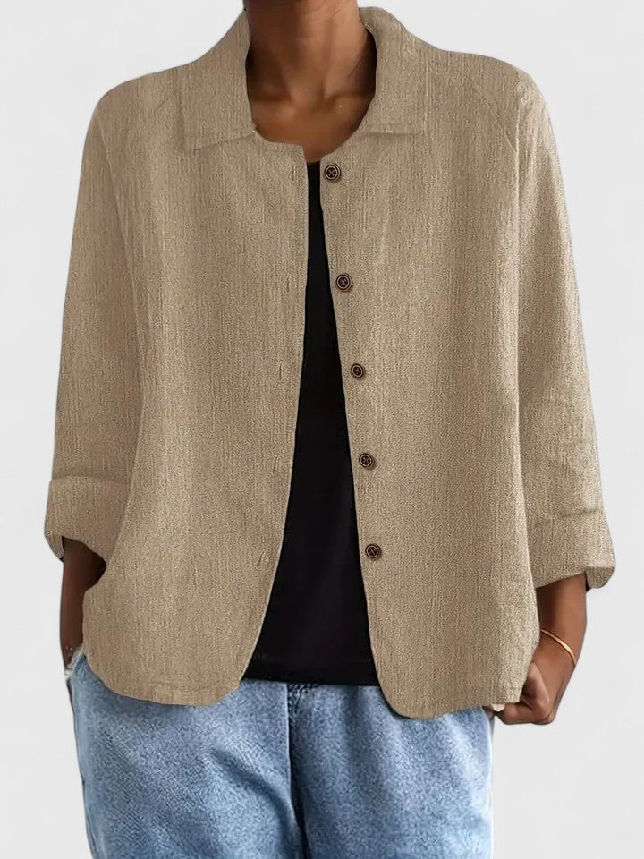 Cotton Button-Up Cardigan Relaxed Fit Long Sleeve - Khaki