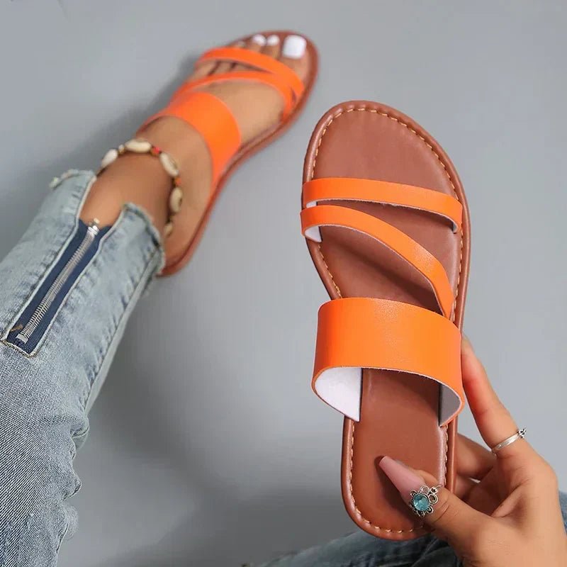 Cross-Strap Sandals Cushioned Flat Slip-On Summer