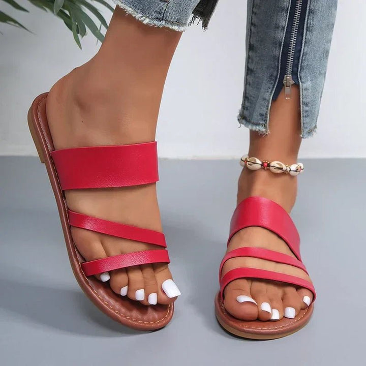 Cross-Strap Sandals Cushioned Flat Slip-On Summer - Red