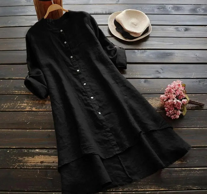 Sophia | Linen Shirt Dress Button-Down Layered Hem