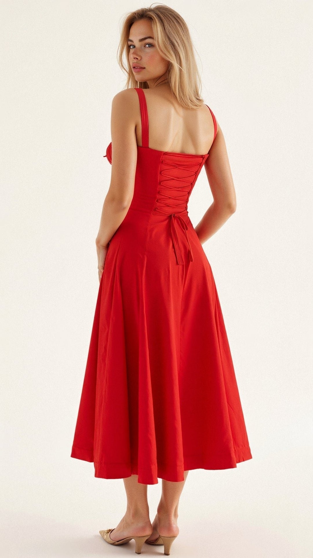 Floral Corset Midi Dress Sweetheart Neckline