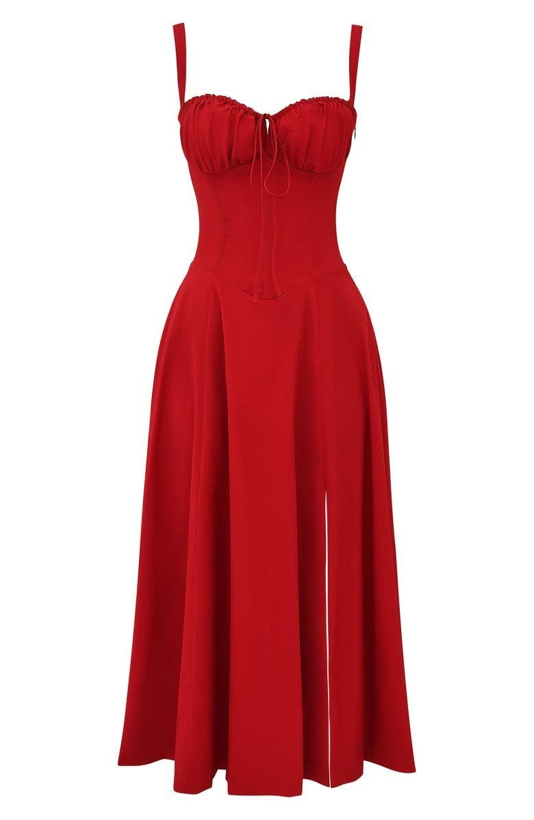 Floral Corset Midi Dress Sweetheart Neckline
