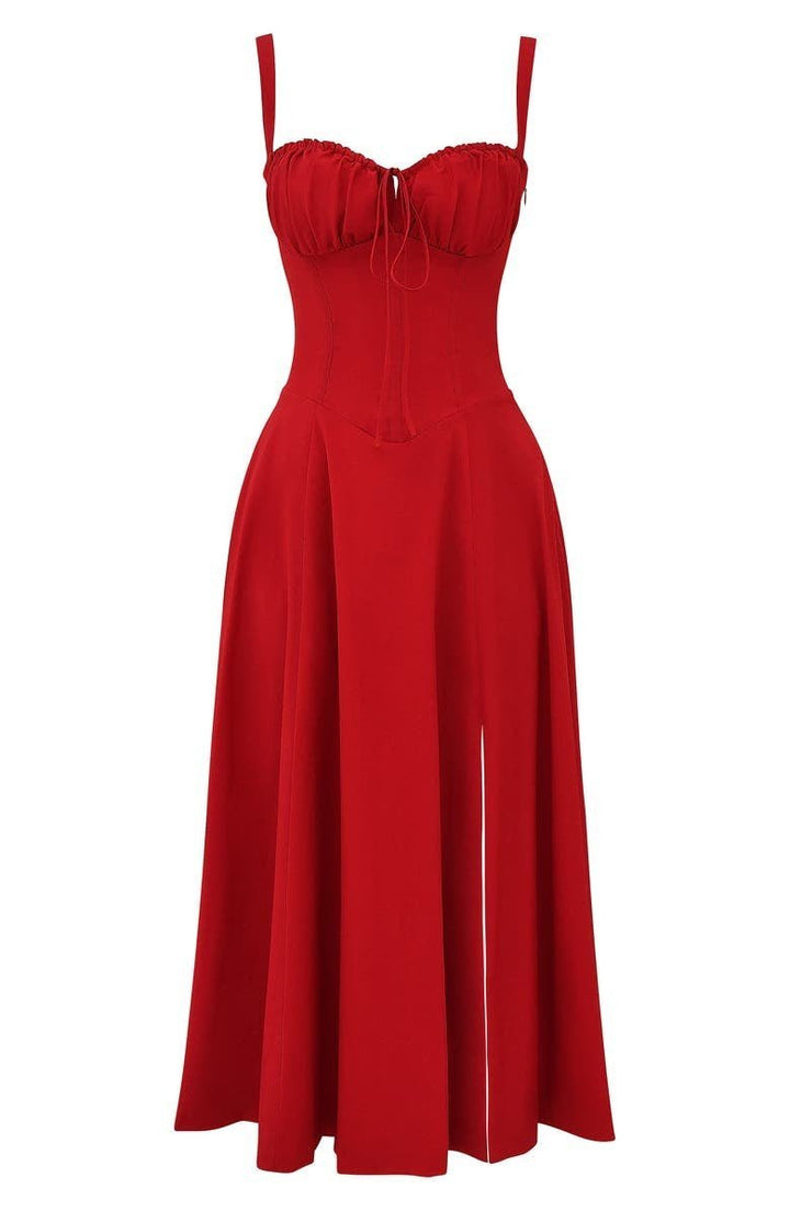 Floral Corset Midi Dress Sweetheart Neckline