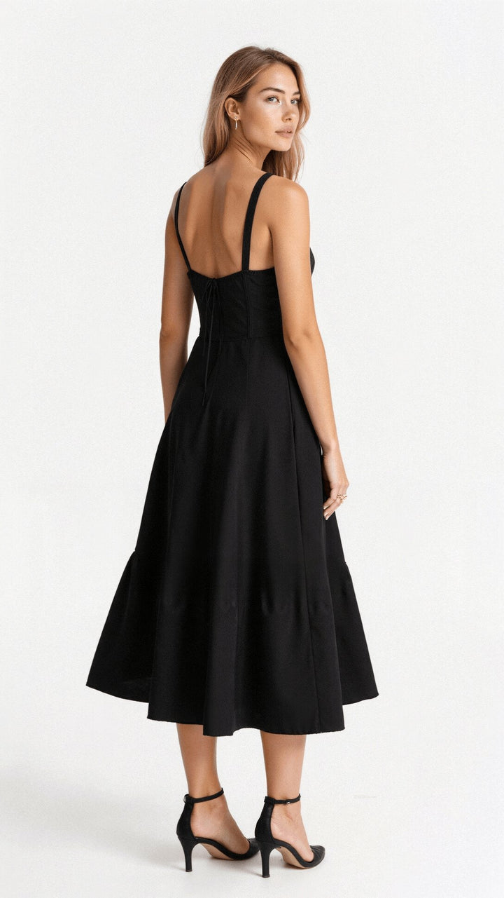 Floral Corset Midi Dress Sweetheart Neckline