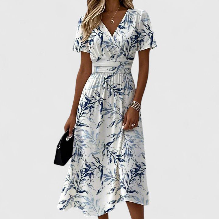 Floral Wrap Midi Dress V-Neck Short Sleeves