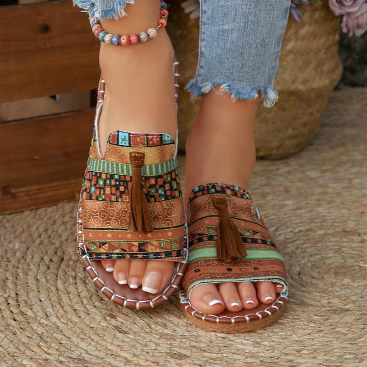 Aria | Women's Slide Sandals Open Toe Tassel Bohemian Flat