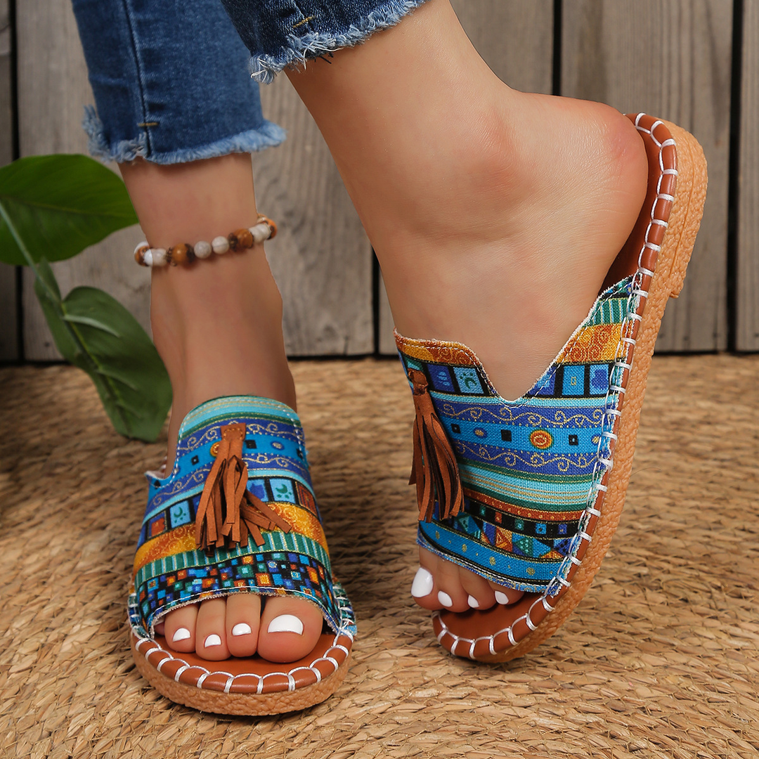 Aria | Women's Slide Sandals Open Toe Tassel Bohemian Flat