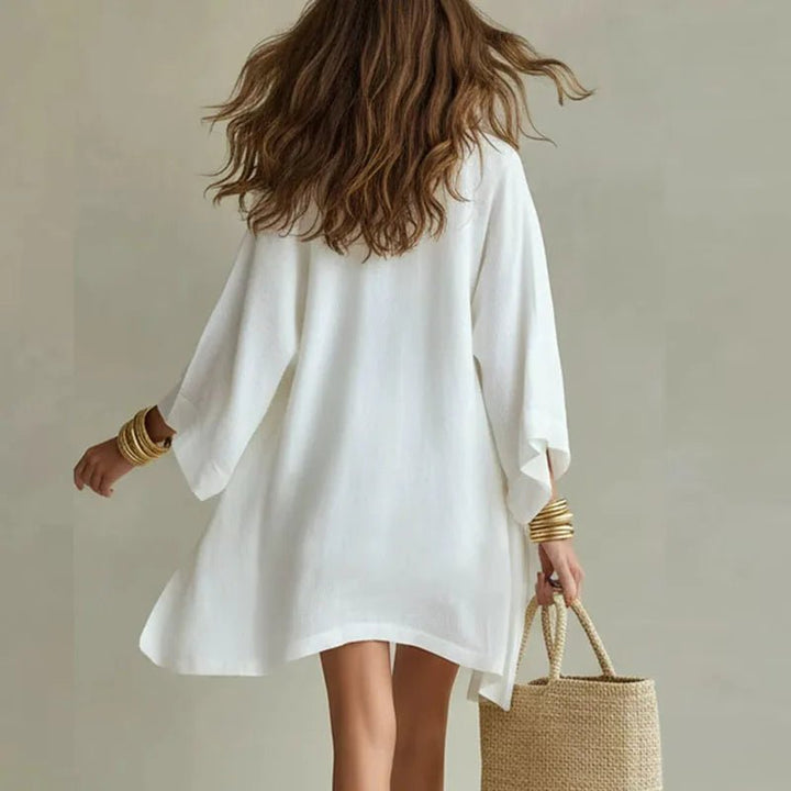 Linen 3 Piece Set V-Neck Top Drawstring Shorts Kimono