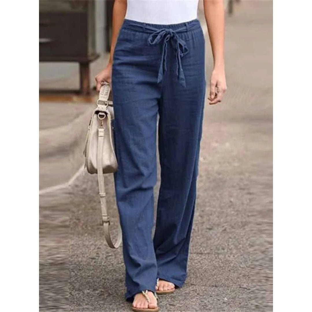 Linen Wide Leg Palazzo Pants Drawstring Waist Casual