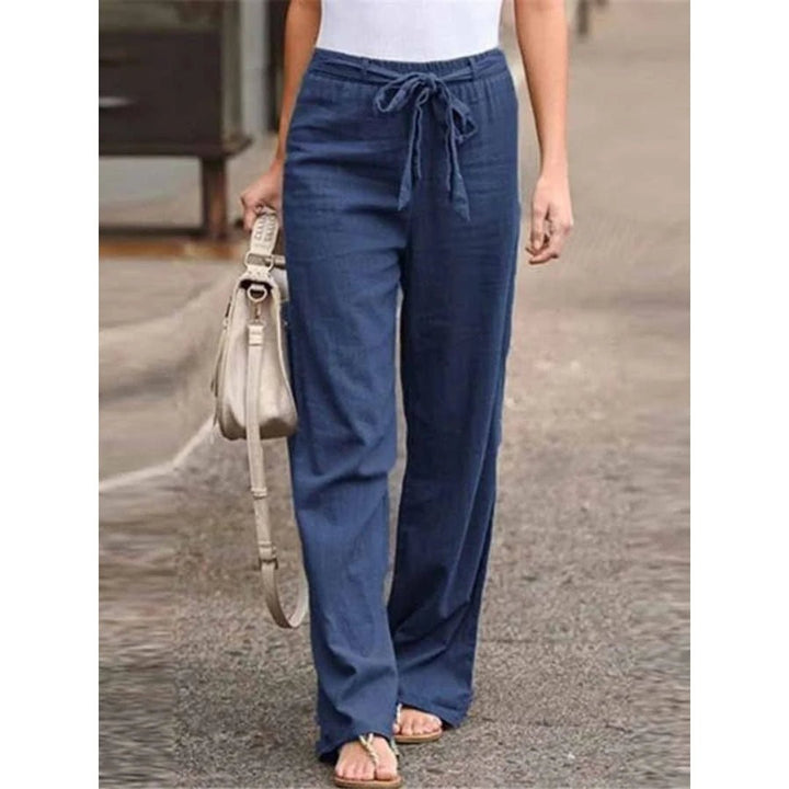 Linen Wide Leg Palazzo Pants Drawstring Waist Casual