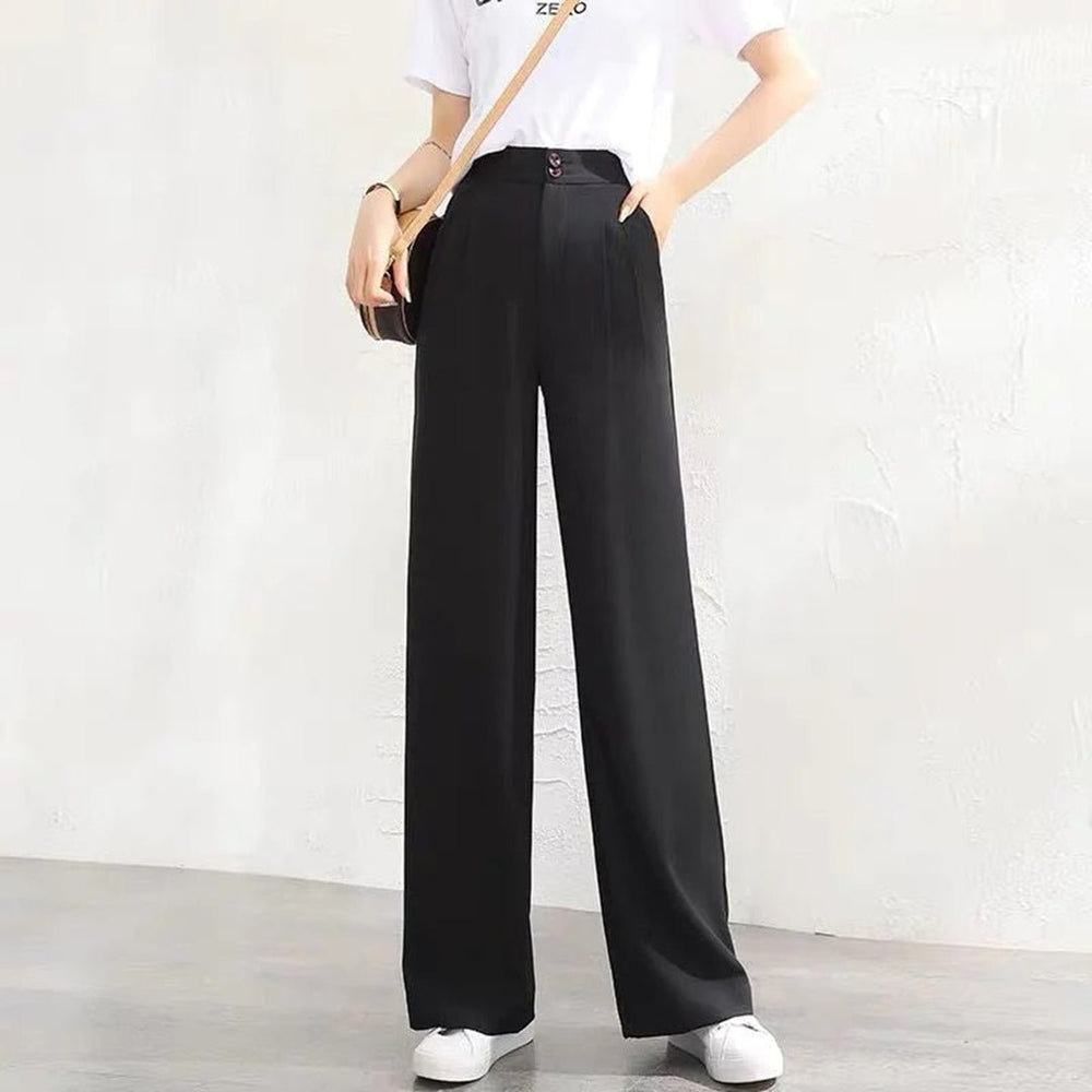 Linen Wide Leg Pants High Waisted Breathable Summer - Black