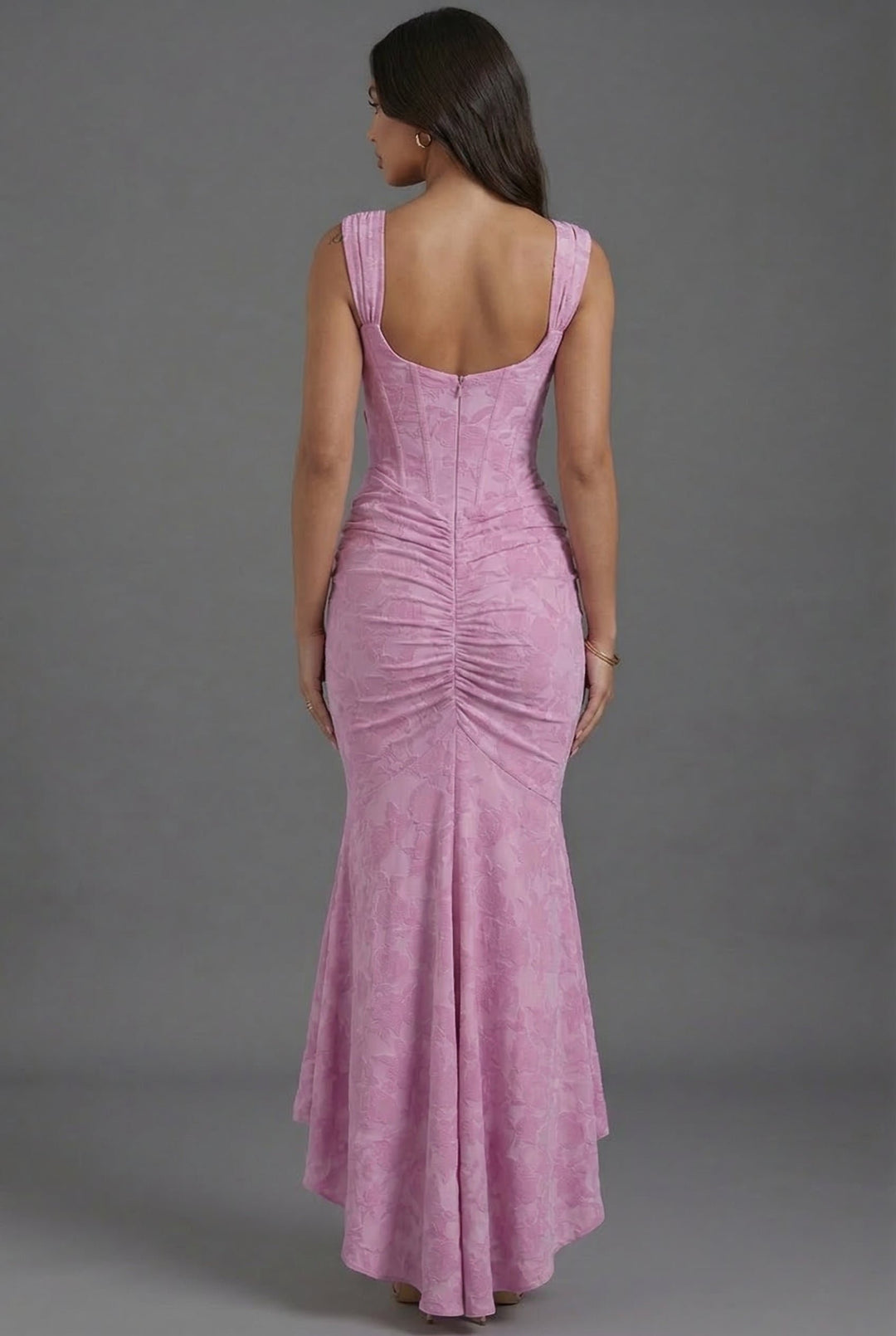 Maxi Dress Corset Bodice Ruched Waist Fishtail Hem