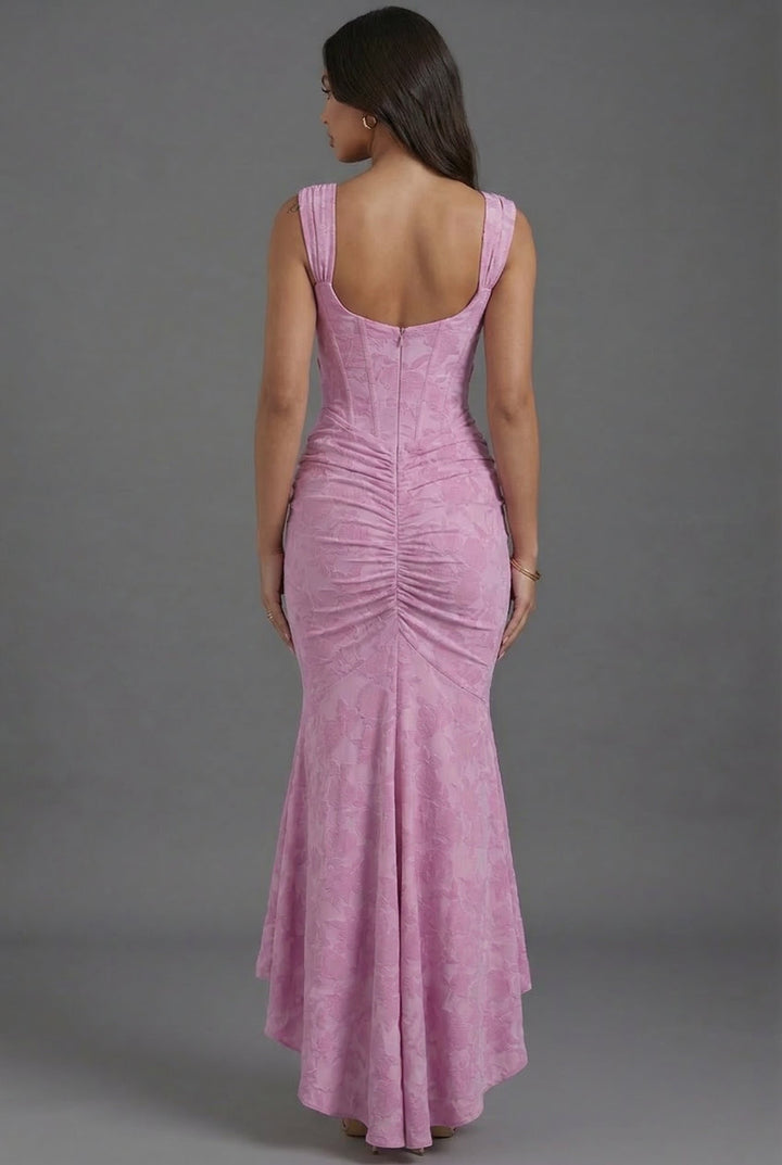 Maxi Dress Corset Bodice Ruched Waist Fishtail Hem