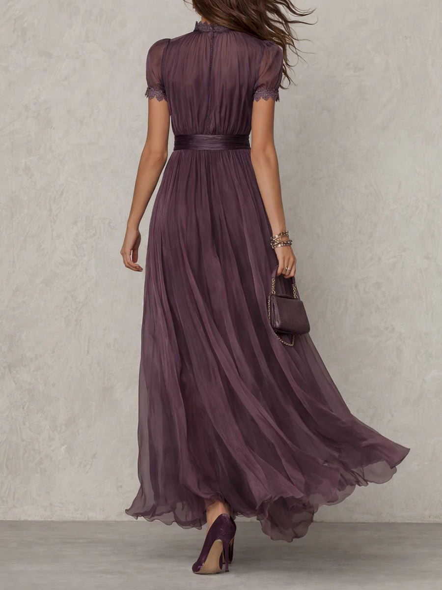 Maxi Dress Short Sleeve Keyhole Neckline Puff Sleeve