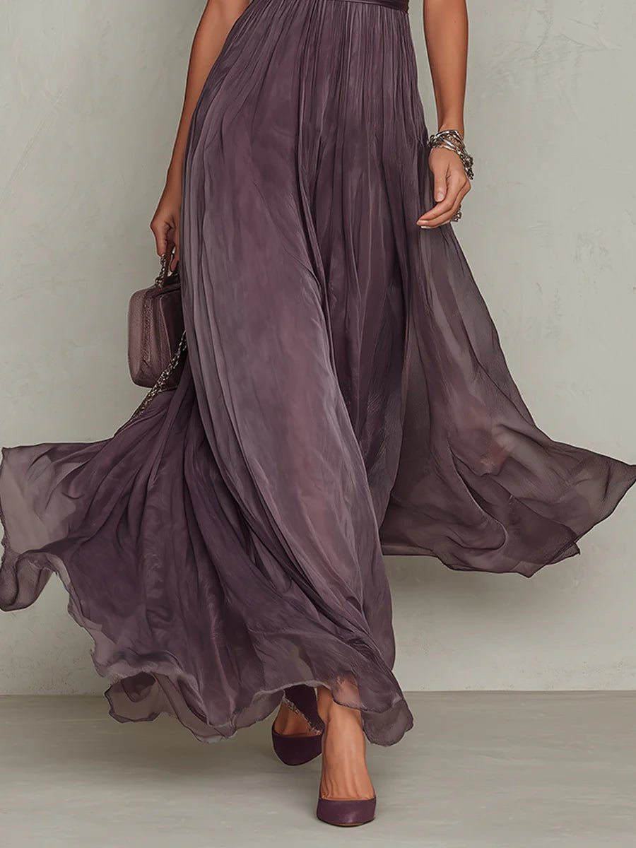 Maxi Dress Short Sleeve Keyhole Neckline Puff Sleeve