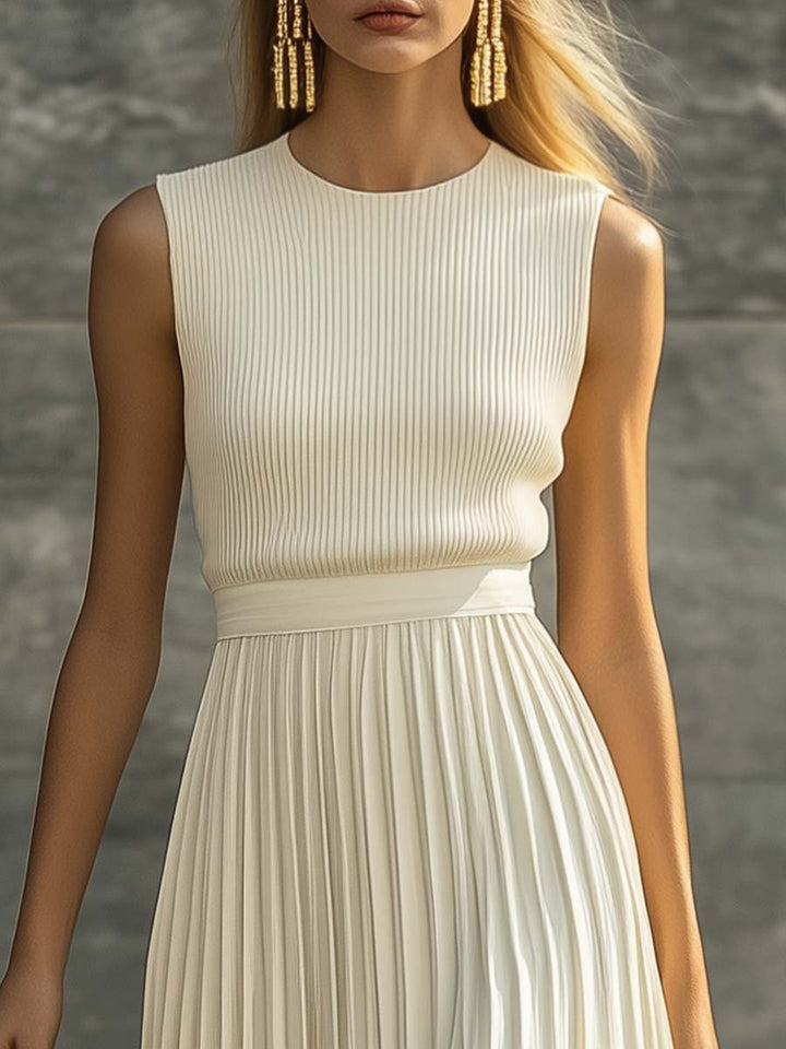 Maxi Dress Sleeveless Knit Pleated Chiffon