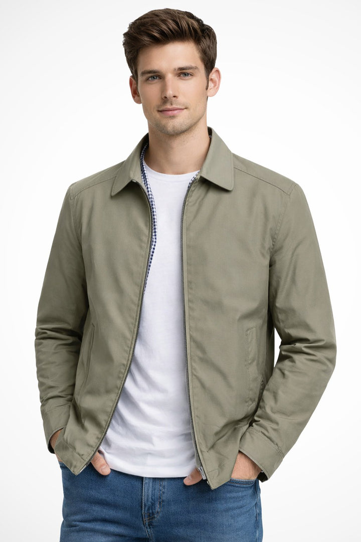 Men's Harrington Jacket Zip Front Check Lining - Beige