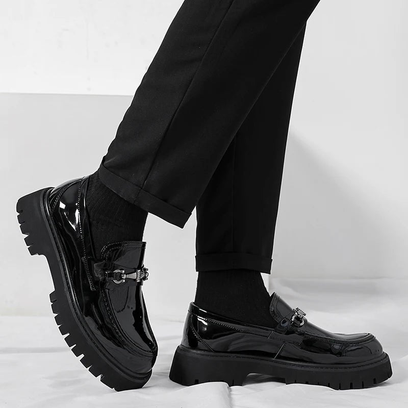 Men's Leather Loafers Business Dress Shoes Platform Sole