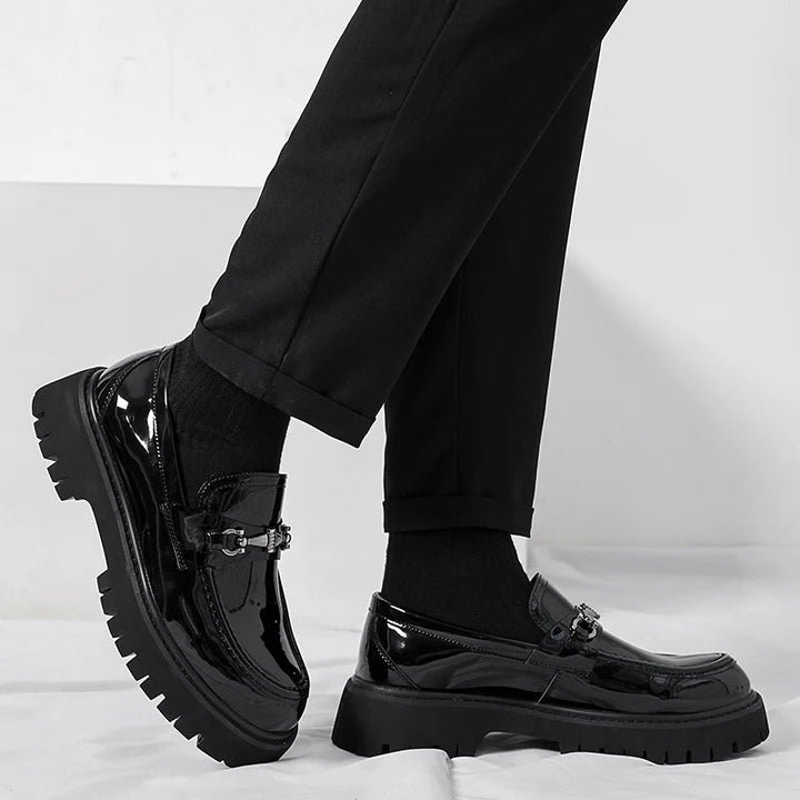 Men's Leather Loafers Business Dress Shoes Platform Sole