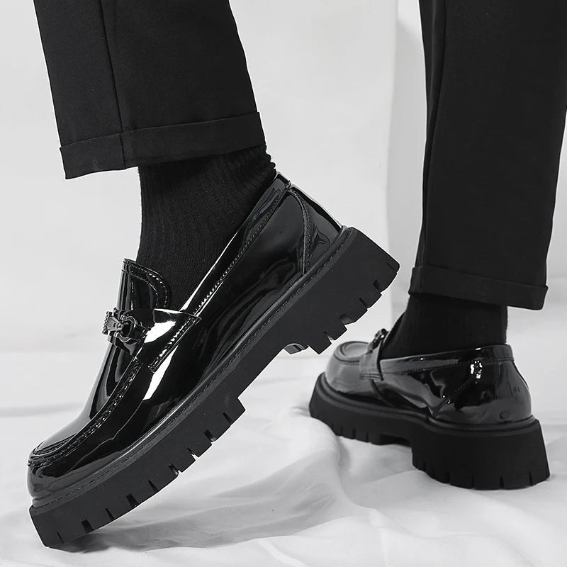 Men's Leather Loafers Business Dress Shoes Platform Sole