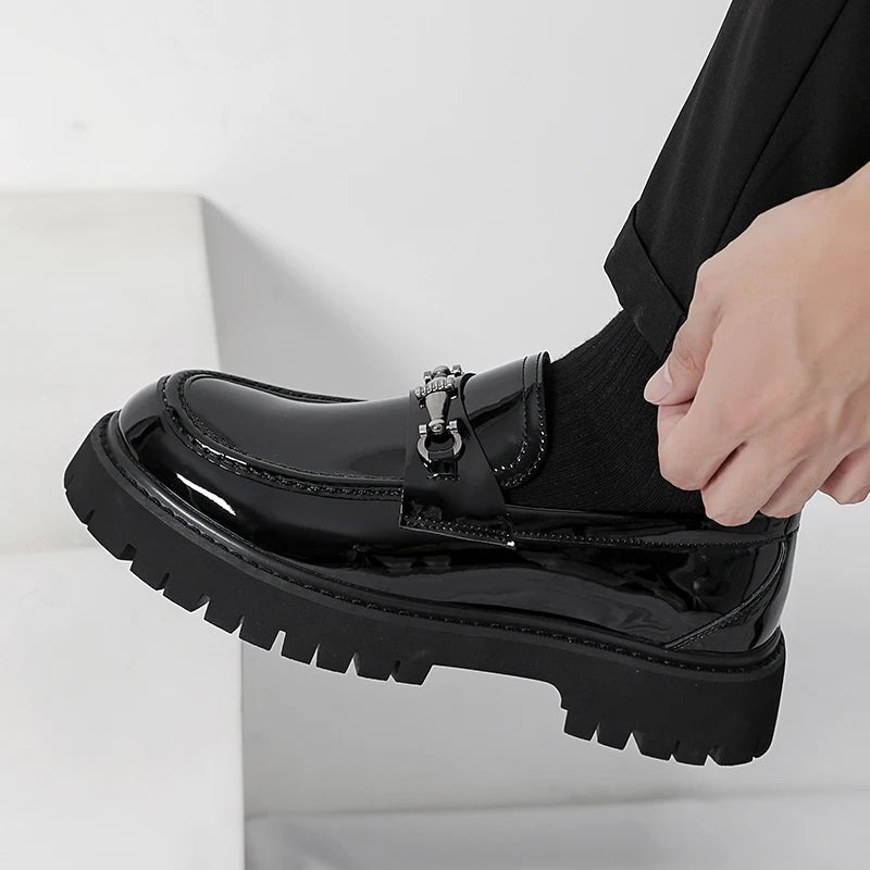 Men's Leather Loafers Business Dress Shoes Platform Sole