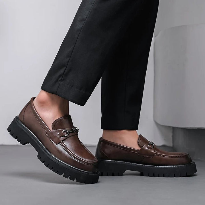 Men's Leather Loafers Business Dress Shoes Platform Sole