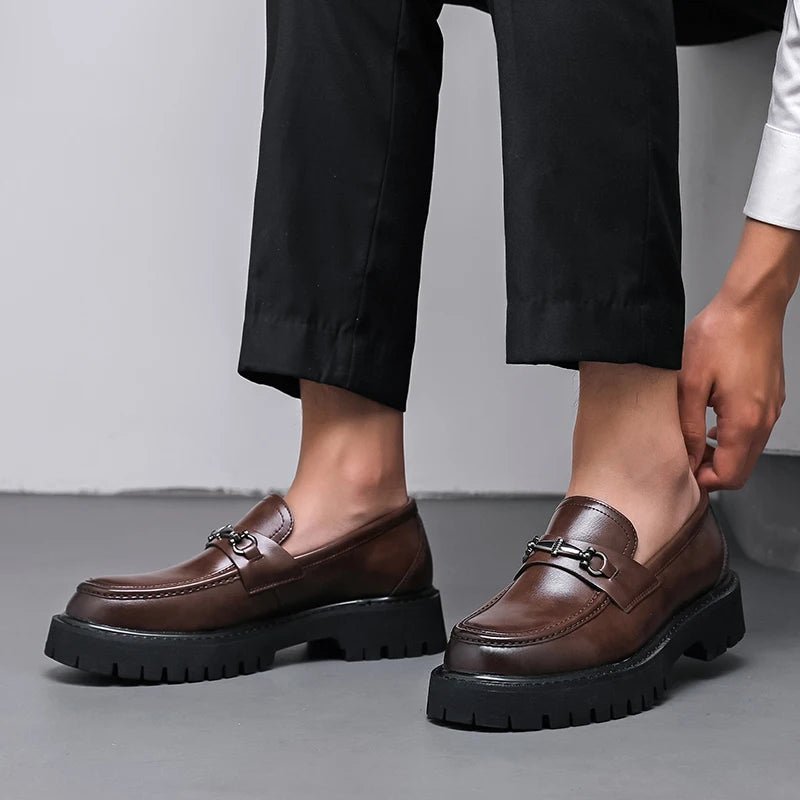Men's Leather Loafers Business Dress Shoes Platform Sole