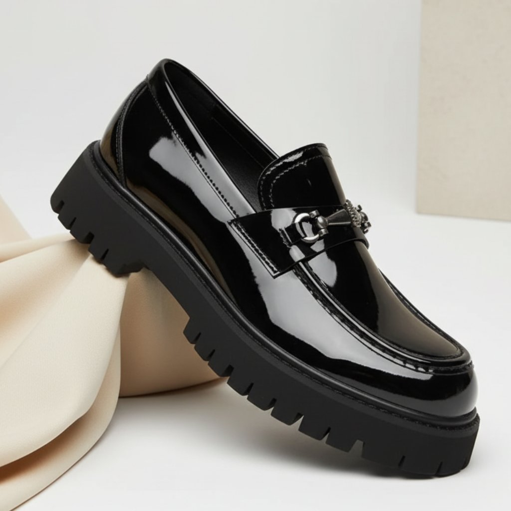 Men's Leather Loafers Business Dress Shoes Platform Sole