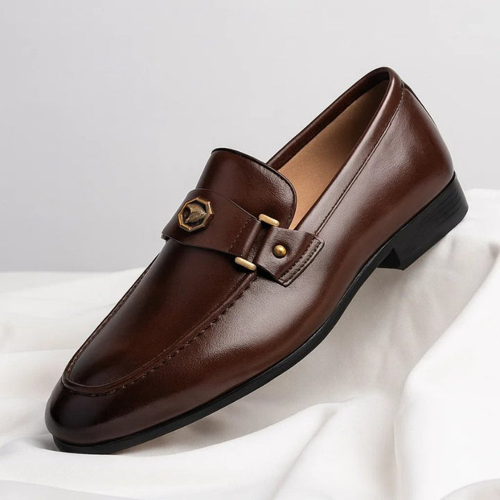 Men's Leather Loafers Slip-On Italian Dress Shoes - Brown