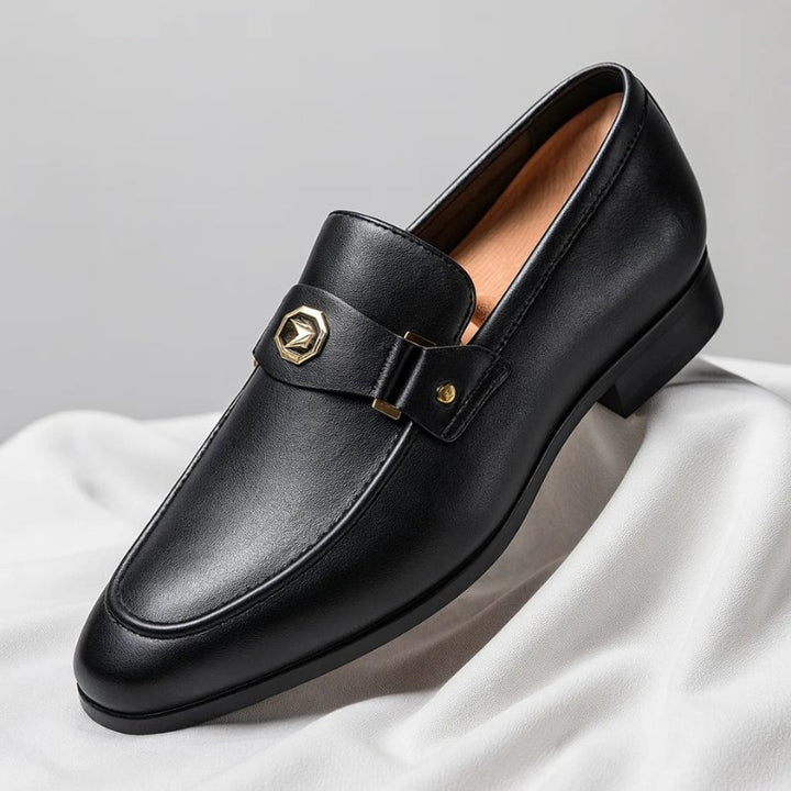 Men's Leather Loafers Slip-On Italian Dress Shoes - Black