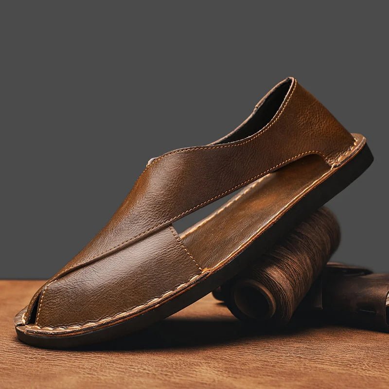 Men's Leather Slide Sandals Italian Calfskin Contoured Foam - Brown