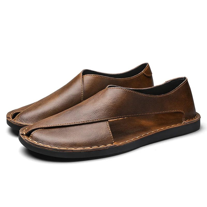 Men's Leather Slide Sandals Italian Calfskin Contoured Foam