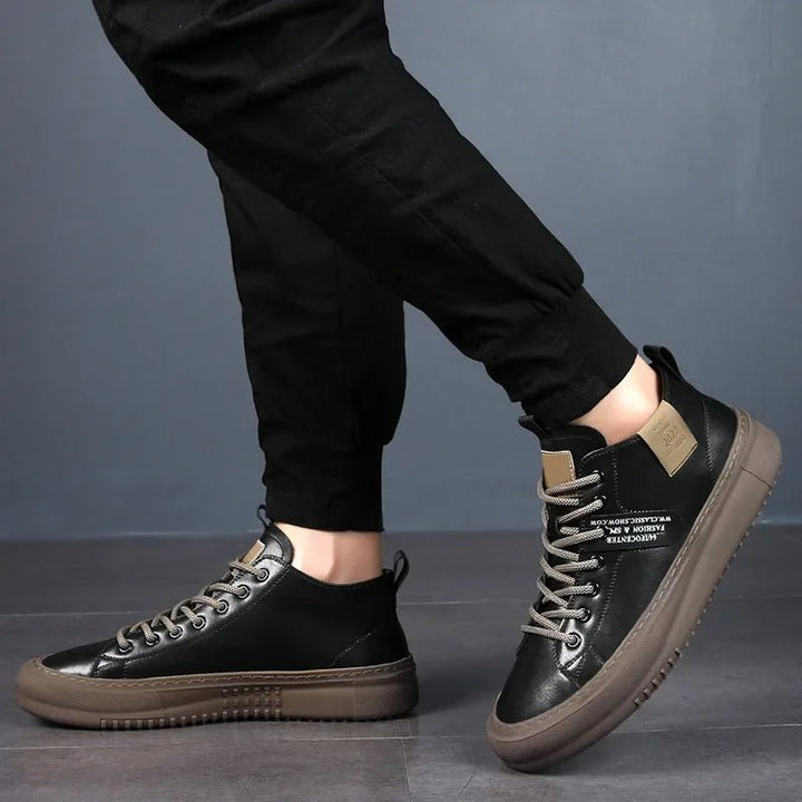 Men's Leather Sneakers Lace-Up Casual High-Top