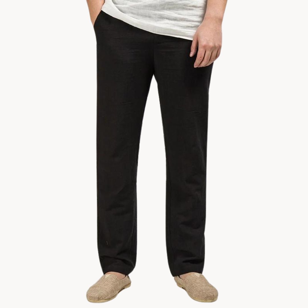 Men's Linen Pants Straight Leg Elastic Waist Casual