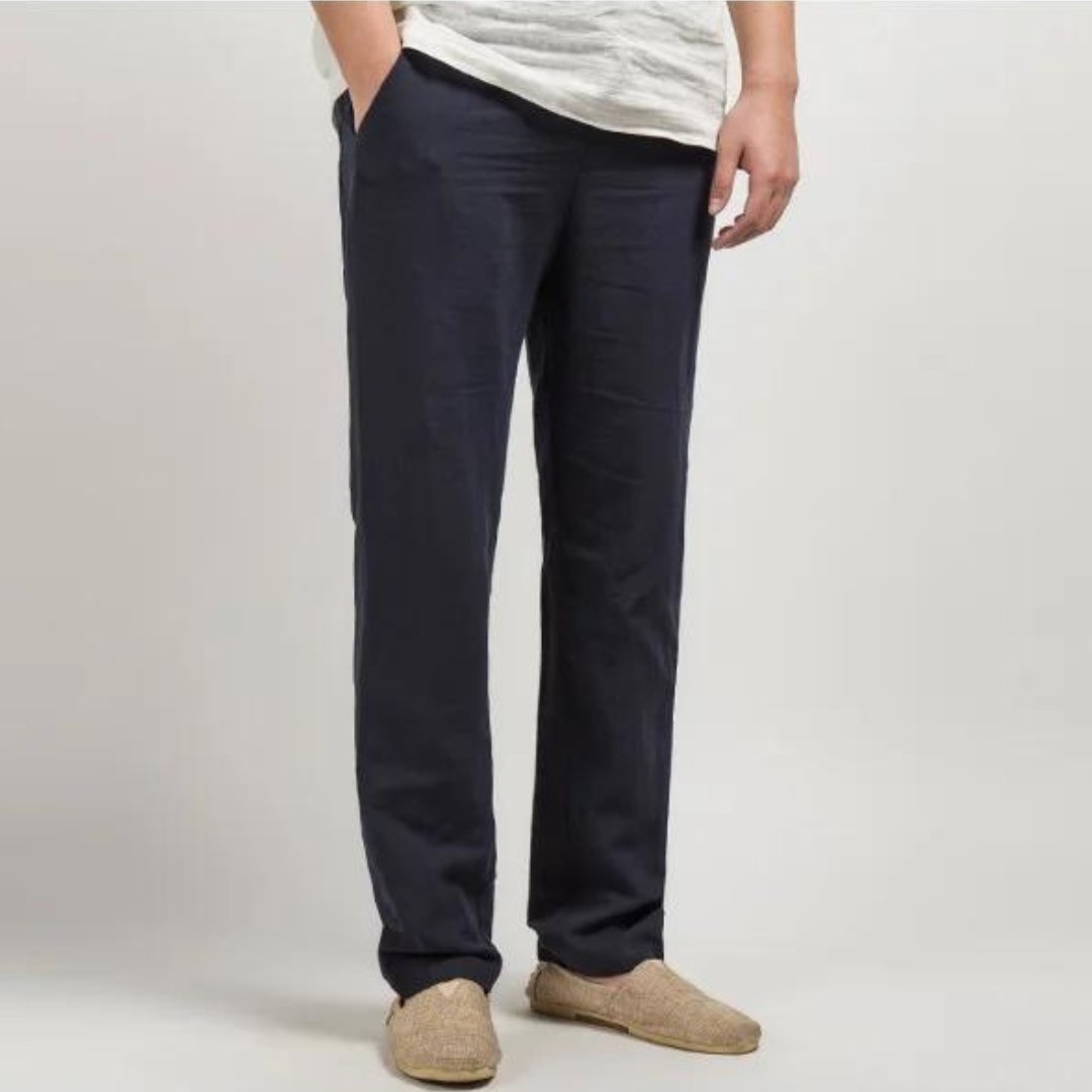 Men's Linen Pants Straight Leg Elastic Waist Casual