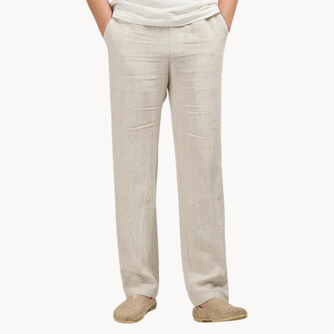 Men's Linen Pants Straight Leg Elastic Waist Casual