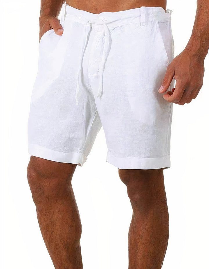 Men's Linen Shorts Cuffed Drawstring Mid Length Summer
