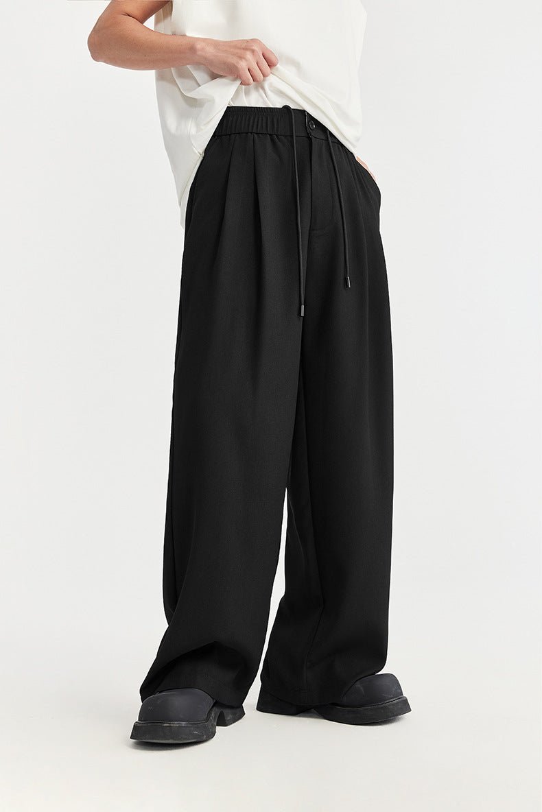 Men's Linen Wide Leg Drawstring Pants Pleated Relaxed Fit