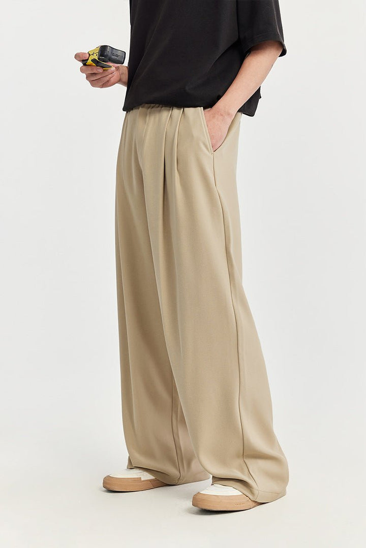 Men's Linen Wide Leg Drawstring Pants Pleated Relaxed Fit