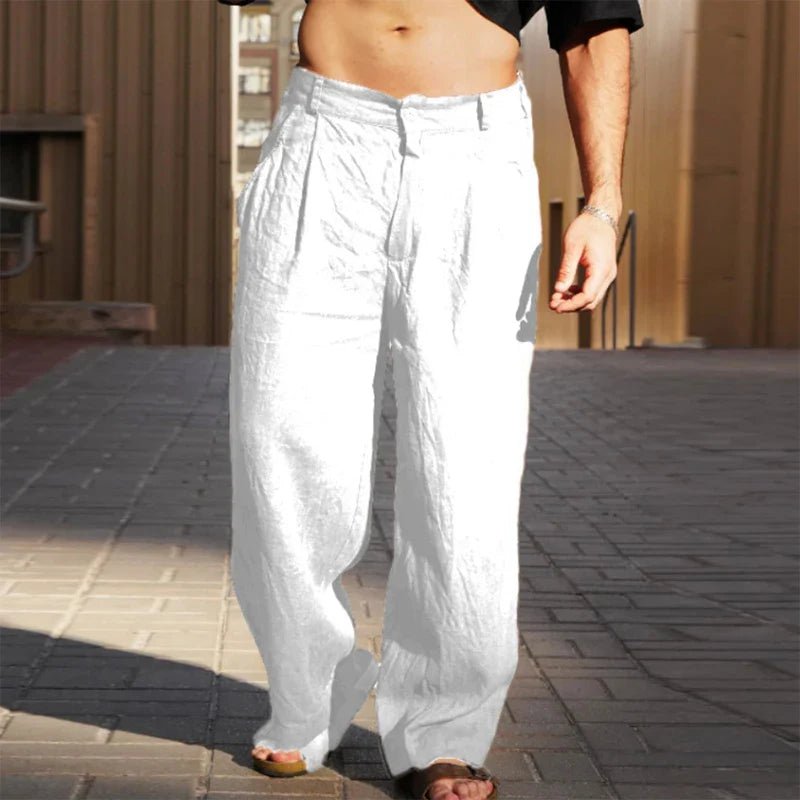 Men's Linen Wide-Leg Pants Pleated Relaxed Fit Summer