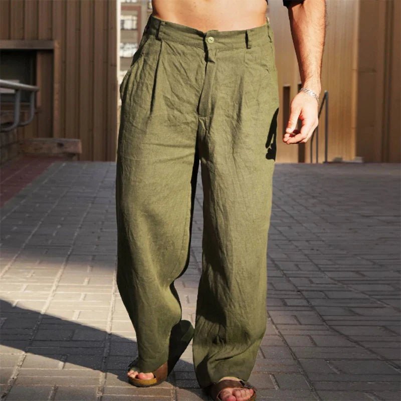Men's Linen Wide-Leg Pants Pleated Relaxed Fit Summer